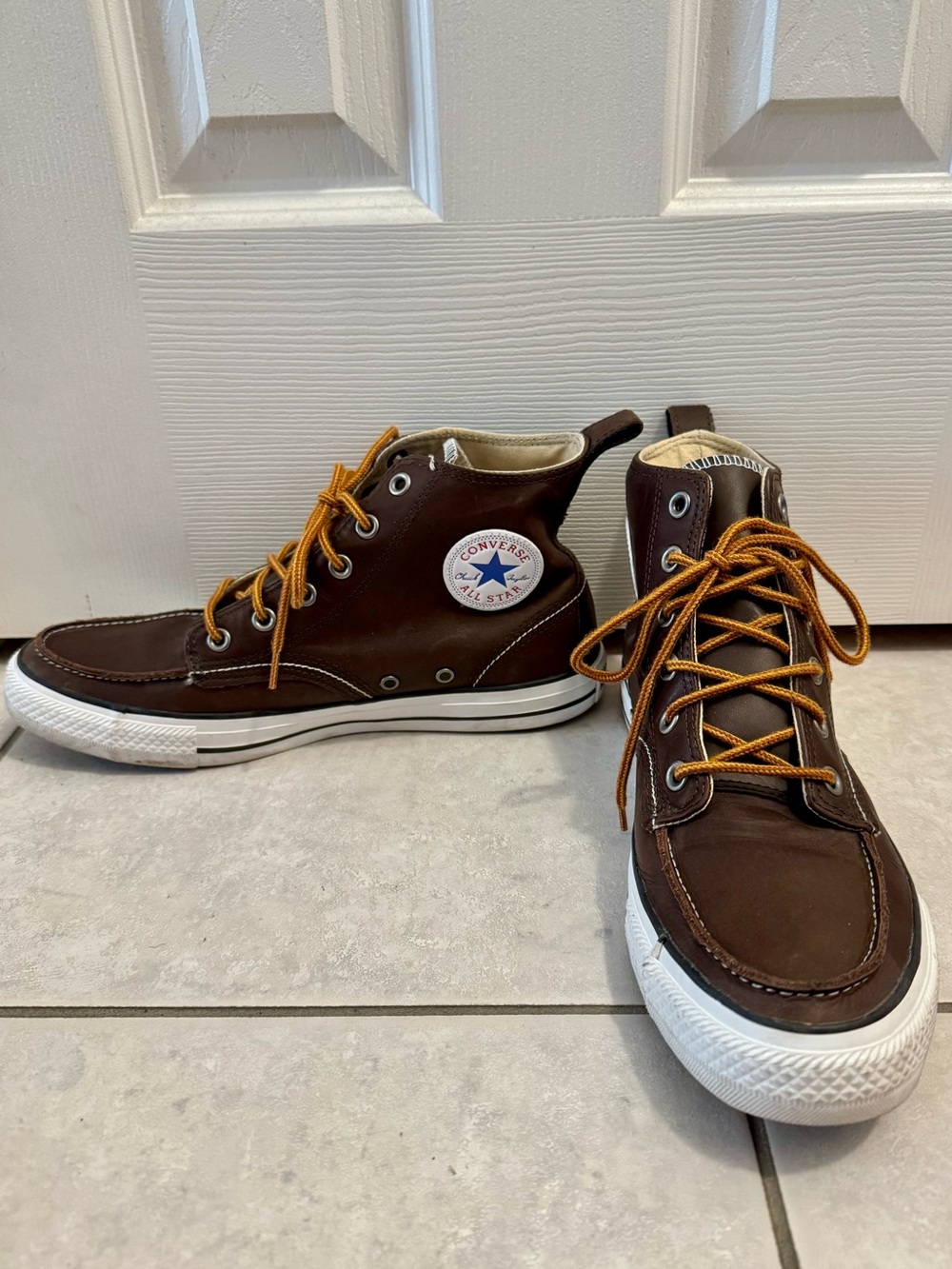 Converse Men’s Brown High-Top Leather Sneakers with Tan Laces